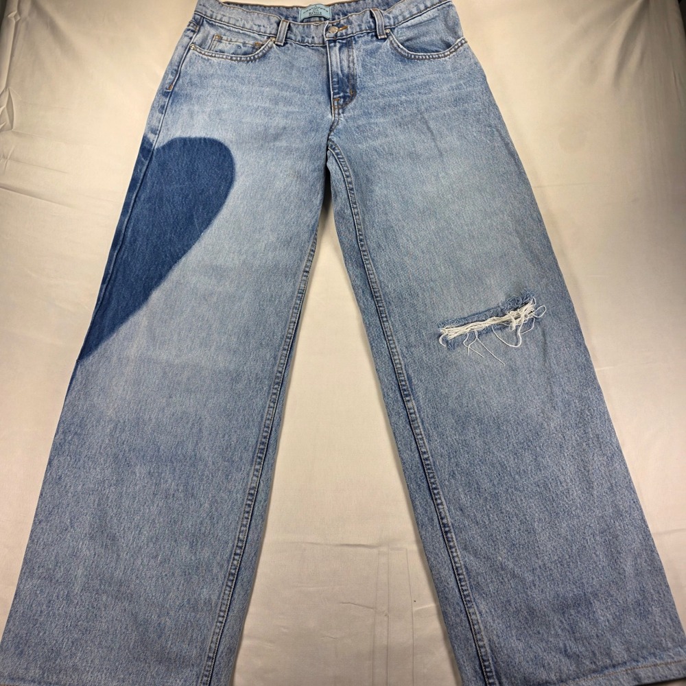 Revice Denim Heart Shadow Wide Leg Jeans Light Wash Blue Distressed Size 27